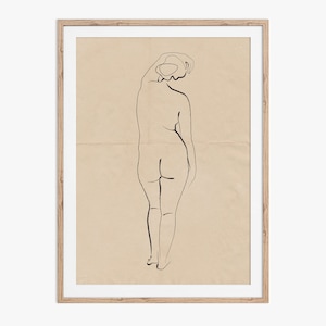 Minimalist nude sketch, Ink on creased vintage paper design. Download the files and print from home. image 1