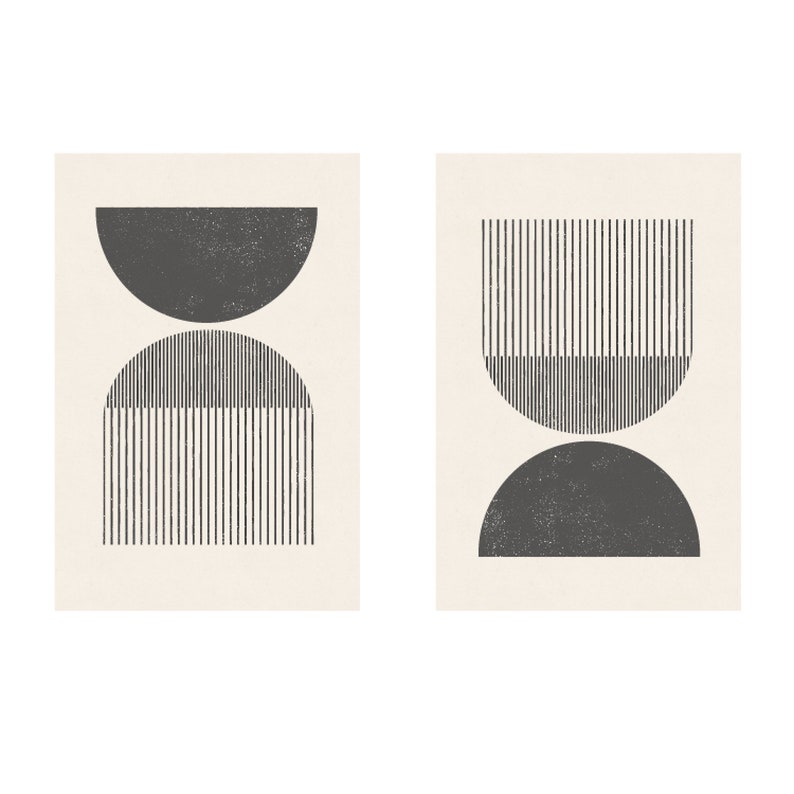 Mid century style woodblock print in classic geometric shapes and neutral colors. Download instantly and print from home. image 2