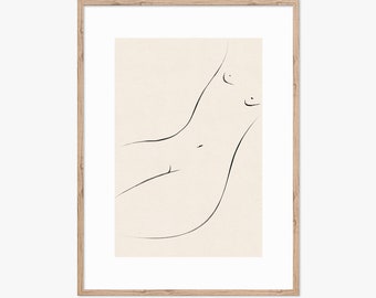 Esboço de nu minimalista, design em tinta sobre papel. Baixe os arquivos e imprima em casa.