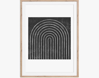 Minimalist rainbow woodblock print in black and white. Download instantly and print from home.