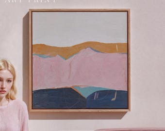 Paisagens de Doces Sonhos nº 3. Impressão em tela com paisagem abstrata moderna em tons de rosa suave e ocre.