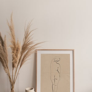 Minimalist nude sketch, Ink on creased vintage paper design. Download the files and print from home. image 4