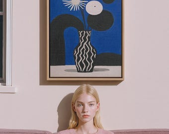 Arranjo de flores abstratas / Impressão em tela de natureza morta contemporânea em azul e preto por Nena Rose