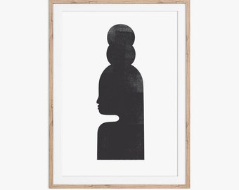 Original abstract woman figure, woodblock style illustration. Download files and print from home.