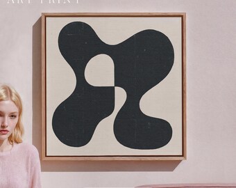 Flor da Meia-Noite. Uma impressão artística em tela emoldurada, minimalista, abstrata e orgânica, com formato de flor.