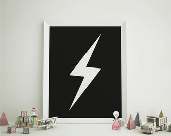 Kids Room Decor, Nursery Wall Art, Lightening Bolt, Superhero Art, Printable Art, Black and White Print, Minimalist Art, Comic, Wall Decor