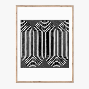 Curvy lines woodblock print in black and white. Download instantly and print from home.