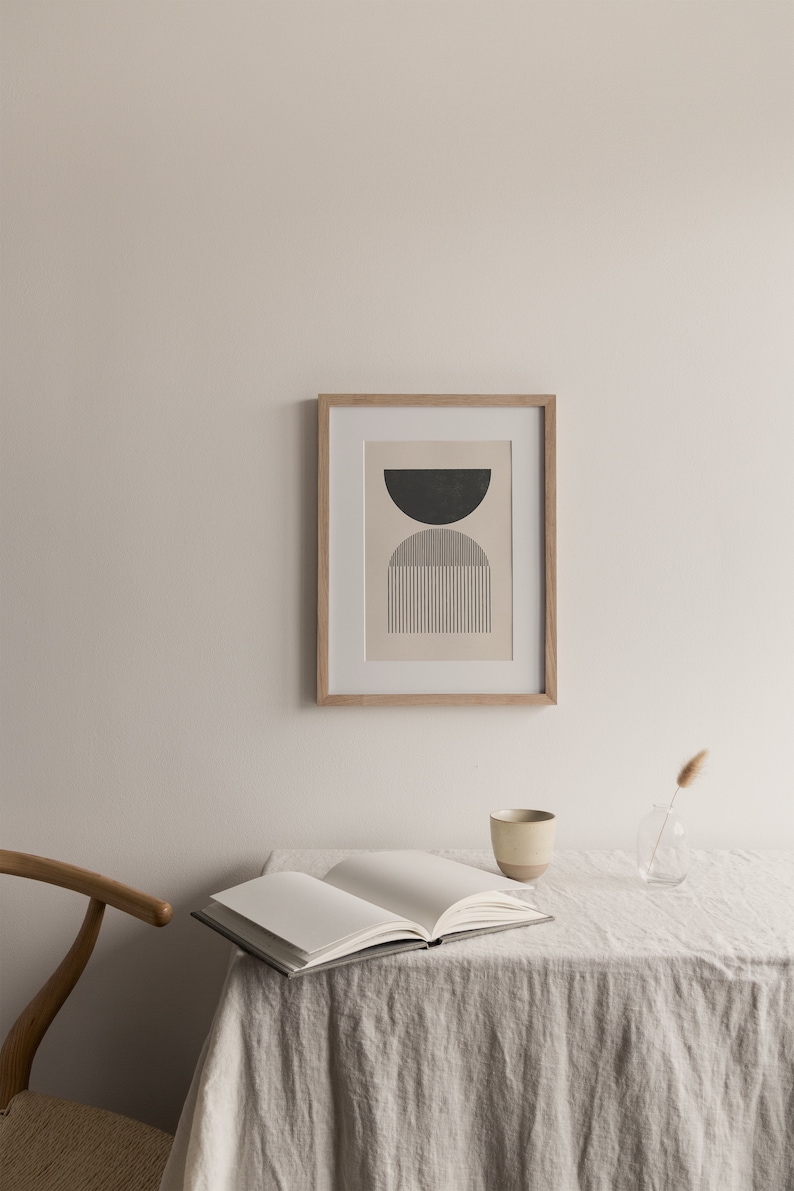 Mid century style woodblock print in classic geometric shapes and neutral colors. Download instantly and print from home. image 3