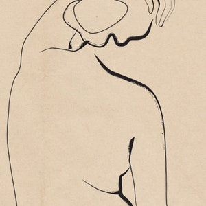 Minimalist nude sketch, Ink on creased vintage paper design. Download the files and print from home. image 5