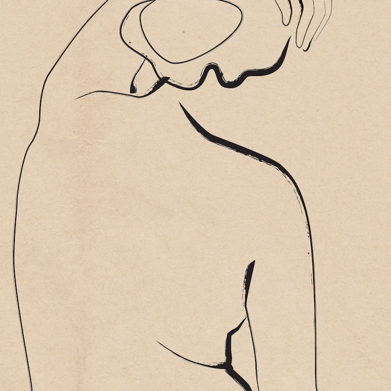 Ink on creased vintage paper design Minimalist nude sketch Download the files and print from home.