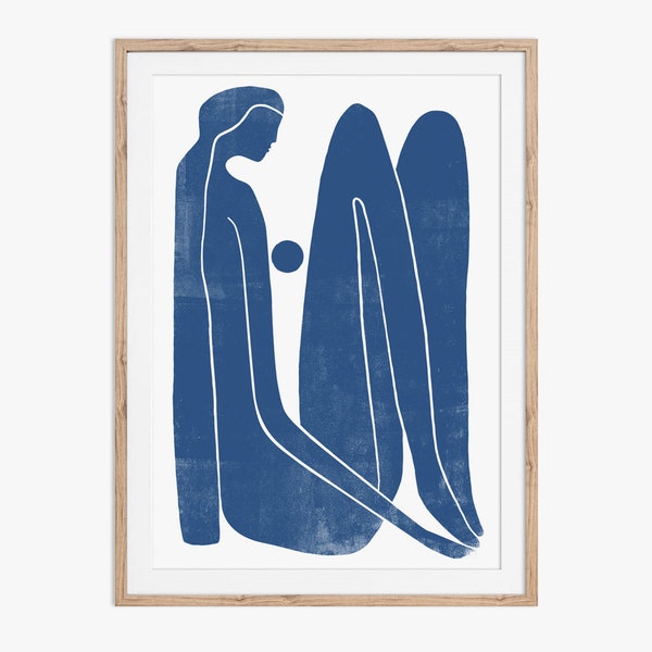 Thinking Blue. A figurative illustration. Printable Artwork. Download the files and print from home.