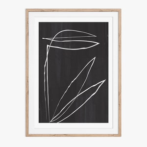 Abstract Botanic Line Drawing.  A minimal sketch of a plant with a black textured background. Download instantly and print from home.