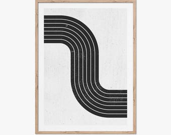 Mid Century Modern Art Print, Printable Wall Art, Abstract Wall Art, Retro Art Print, Geometric, Simple art print, Black and White Block Art