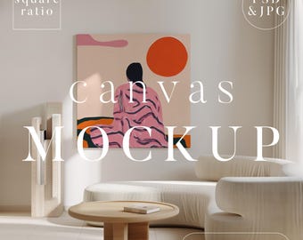 Maquete PSD Photoshop Square Canvas com interior contemporâneo em estilo dinamarquês, para mostrar sua arte para impressão ou arte para impressão sob demanda
