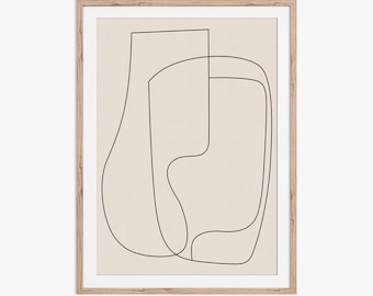Abstract Line Art. Desenho de linha fina em uma textura de papel bege/creme claro — Impressão digital, download instantâneo.