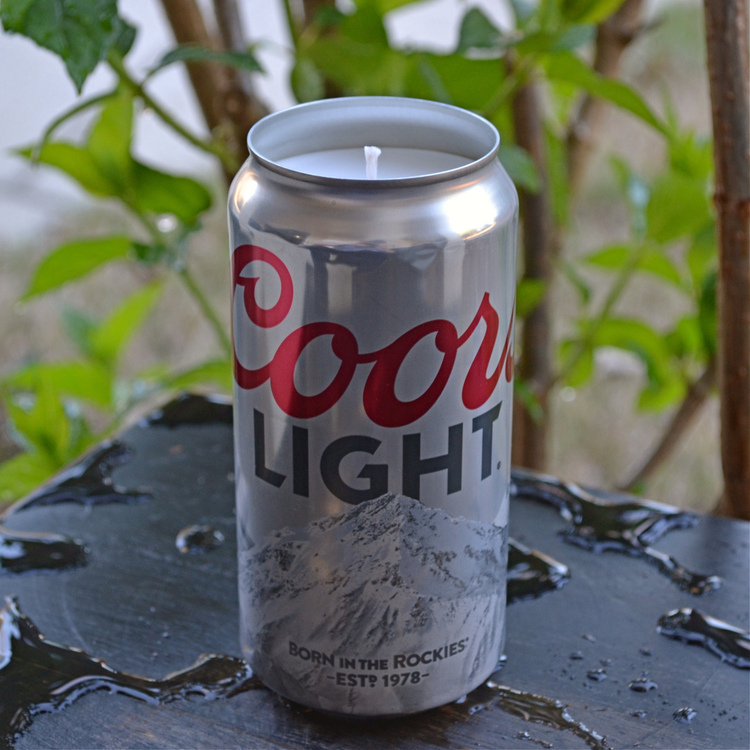 Coors Light beer CANdle upcycled from a discarded beer can