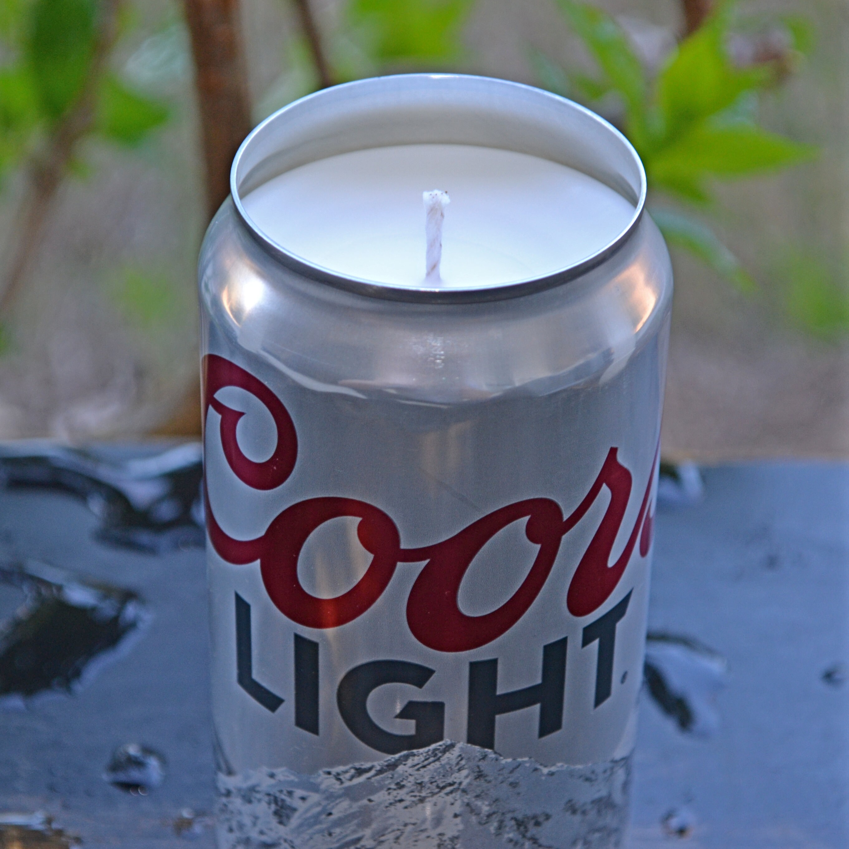 Coors Light beer CANdle upcycled from a discarded beer can