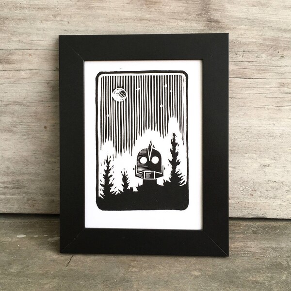 Iron Giant Fan Art, Original Linocut Print