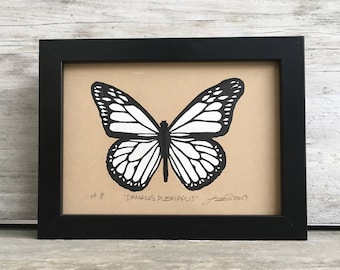 Monarch Butterfly Linocut Print - Monochrome