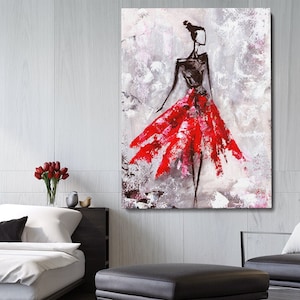 Lady In Red Painting | Fashion Art Decor| Canvas Wall Art Decor | Texture Watercolor Canvas | Large Abstract Wall Art | Modern Canvas Art