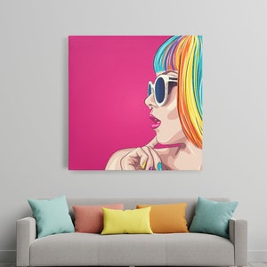 Fashion Abstract Canvas Art | Modern Living Room | Expressive Female Portrait | Colorful Wall Art | Watercolor Painting | Large Abstract Art