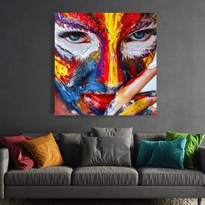 Canvas Wall Art Painting | Abstract Face Art Colorful | Female Face Canvas | Woman Face Drawing | Large Abstract Art | Woman Face Painting