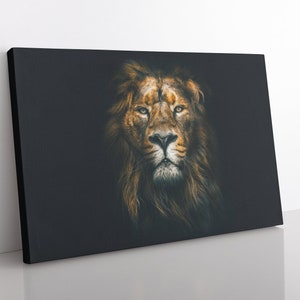 African Lions Photography | Strong Wild Animal Fur Nature Zoo | Closeup Face Head Couple Portrait | Canvas Wall Art | Home Office Decor