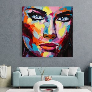 Canvas Wall Art Painting | Abstract Face Art Colorful | Female Face Canvas | Woman Face Drawing | Large Abstract Art | Woman Face Painting