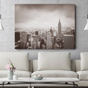 New York City Skyline Canvas Wall Art | Watercolor Abstract Painting  |  Large Modern Living Room Art Decor | Original Texture Canvas Art