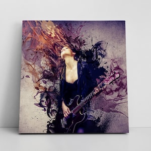 Girl Playing Guitar | Guitar Art | Abstract Music Art | Guitarist Girl Playing | Modern Living Room | Abstract Home Decor Canvas Wall Art