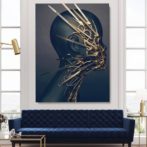 Gold Abstract Art | Canvas Art | Painting Wall Picture | Modern Living Room Decor | Hyman Head Wall Art | Texture Canvas Art | Abstract Art