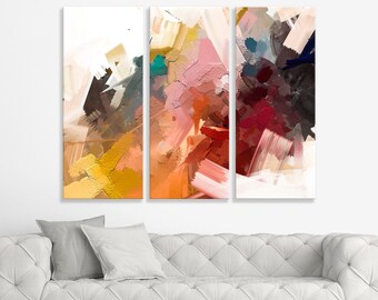 Large Abstract Printing Texture Home Decor | Contemporary Modern Wall Art | Watercolor Painting Colorful Wall Art | 3 Panels Canvas Wall Art