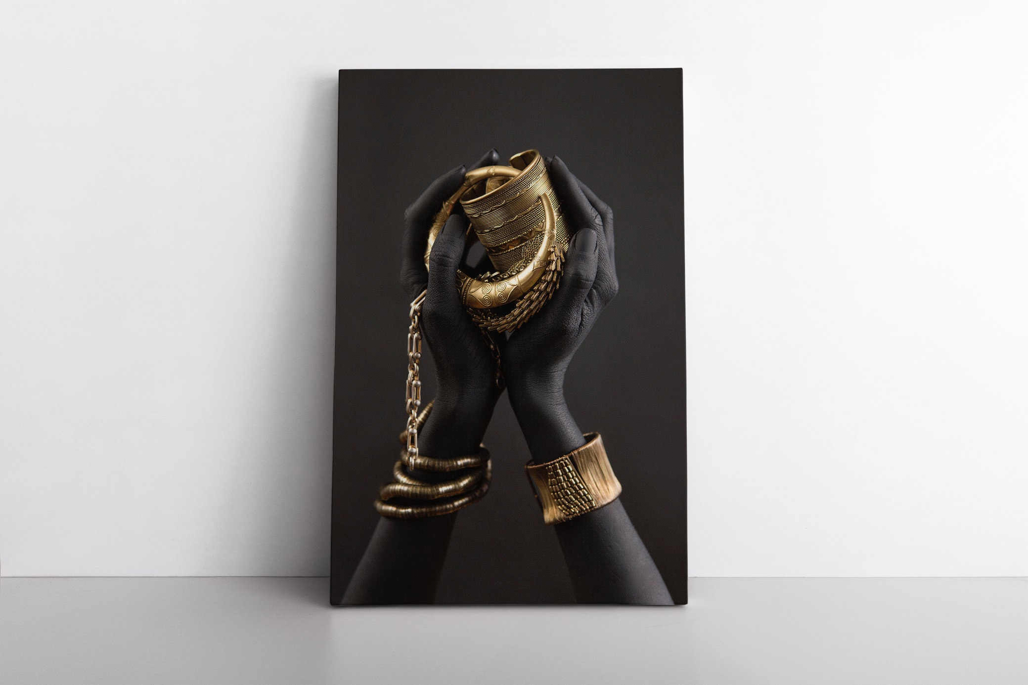 Black Woman's Hands Gold Jewelry Oriental Bracelets Luxury