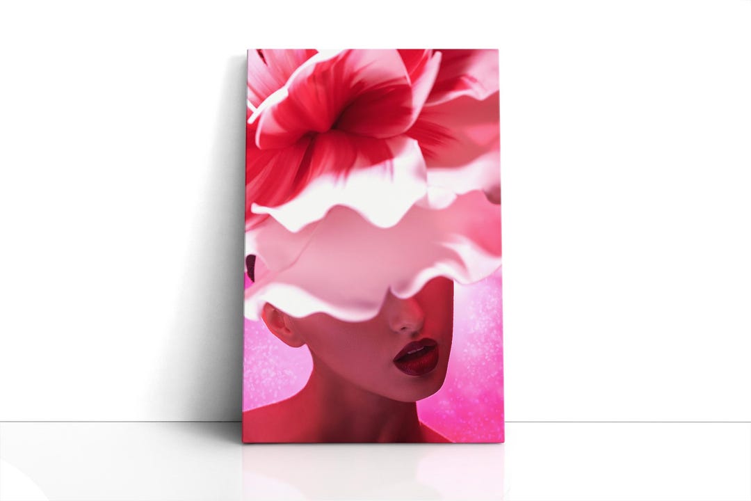 Pink Floral Portrait Surreal Woman Brunette Girl Peony Flower Head ...