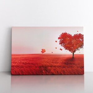 Red Tree Of Love Heart Nature Wall Art | Home Decor | Abstract Art |  Modern Canvas 3 Panels Art Decor | Painting Print | Colorful Wall Art