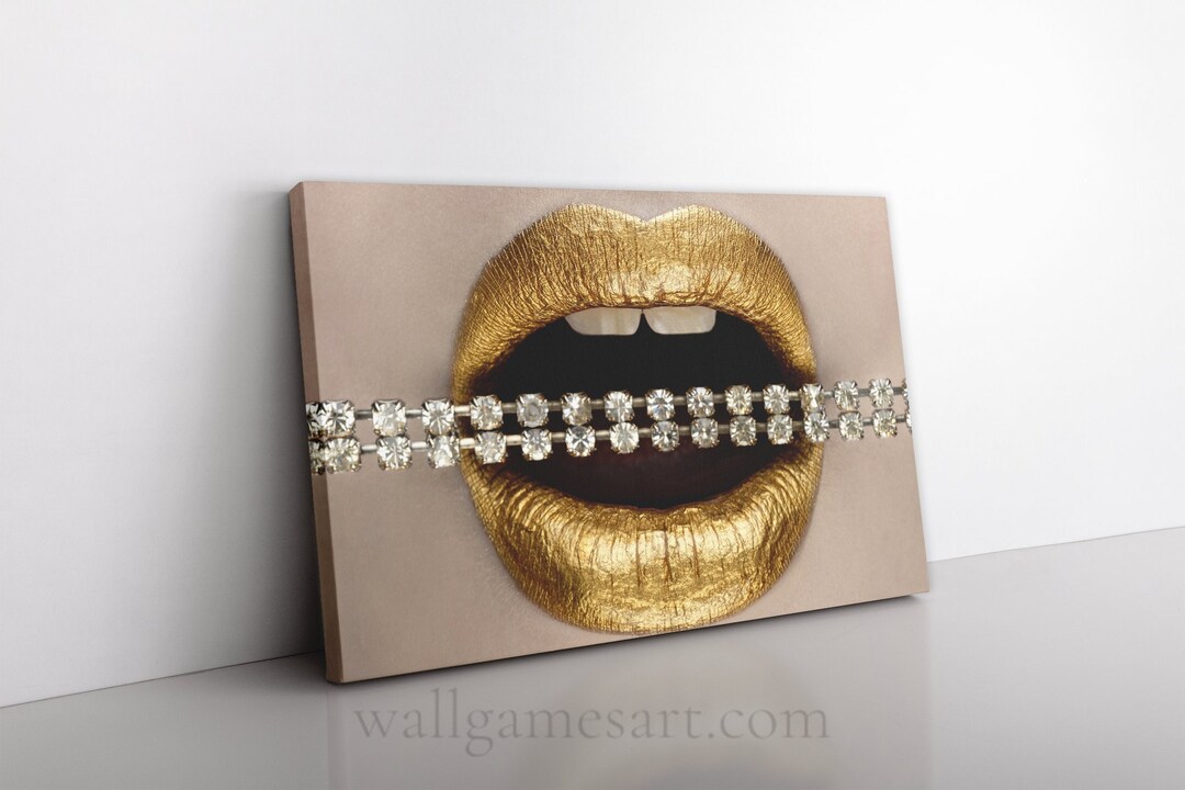 Gold Lips Wall Art Beauty Fashion Sensual Photography Sexy Lips Canvas