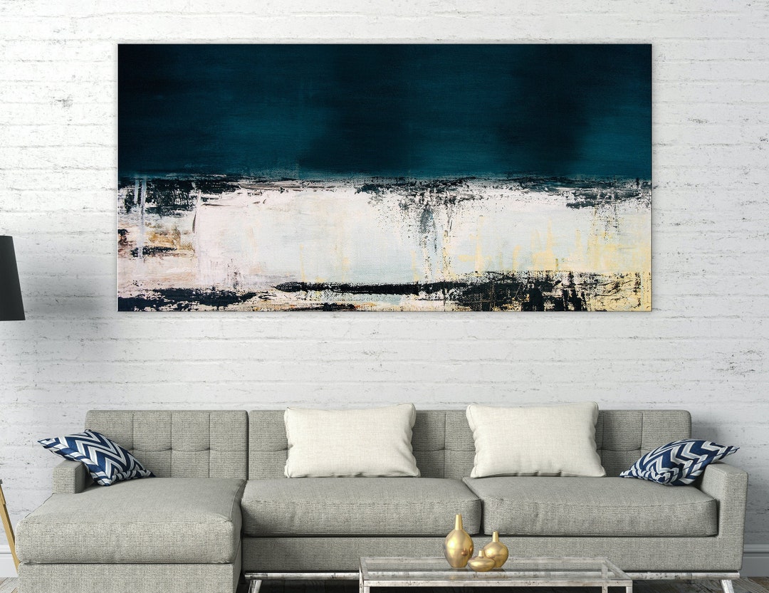 Large Abstract Art | Original Abstract Printing | Navy Blue Canvas ...