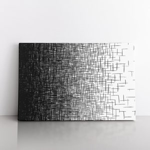 Gradient Hand Drawn Lines Black White Abstract Pattern Background Vintage Chaotic Texture | Print Element Effect Style | Canvas Wall Art