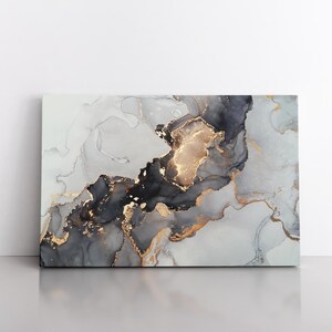 Large Abstract Art | Original Abstract Printing | Marble Black White | Gold Texture Canvas Art | Contemporary Art | 3 Panels Canvas Wall Art