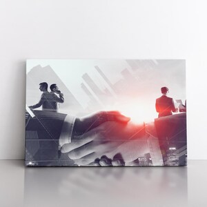 Shaking Hands Business Partner Money | Businessman Crypto Artwork Painting | Motivational Inspirational Office Modern Decor Canvas Wall Art
