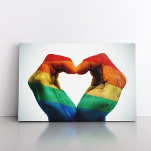 Gay Flag Pride Love is Love Wall Art | LGBT LGBTQ Rainbow Painting Print | Home Decor | Abstract Art | Heart Hands Love Colorful | Gay Gift