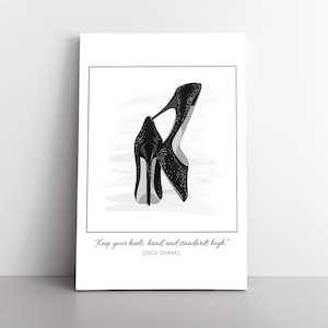 Black And White Fashion Luxury Heels Shoes Print | Living Room Decor | Colorful Abstract Original Print | Canvas Wall Art