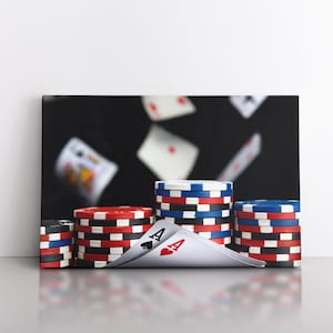Poker Canvas Wall Art | Poker Home Office Wall Decor | Playing Cards Canvas | Texture Contemporary Canvas Wall Art| 3 Panels Canvas Wall Art