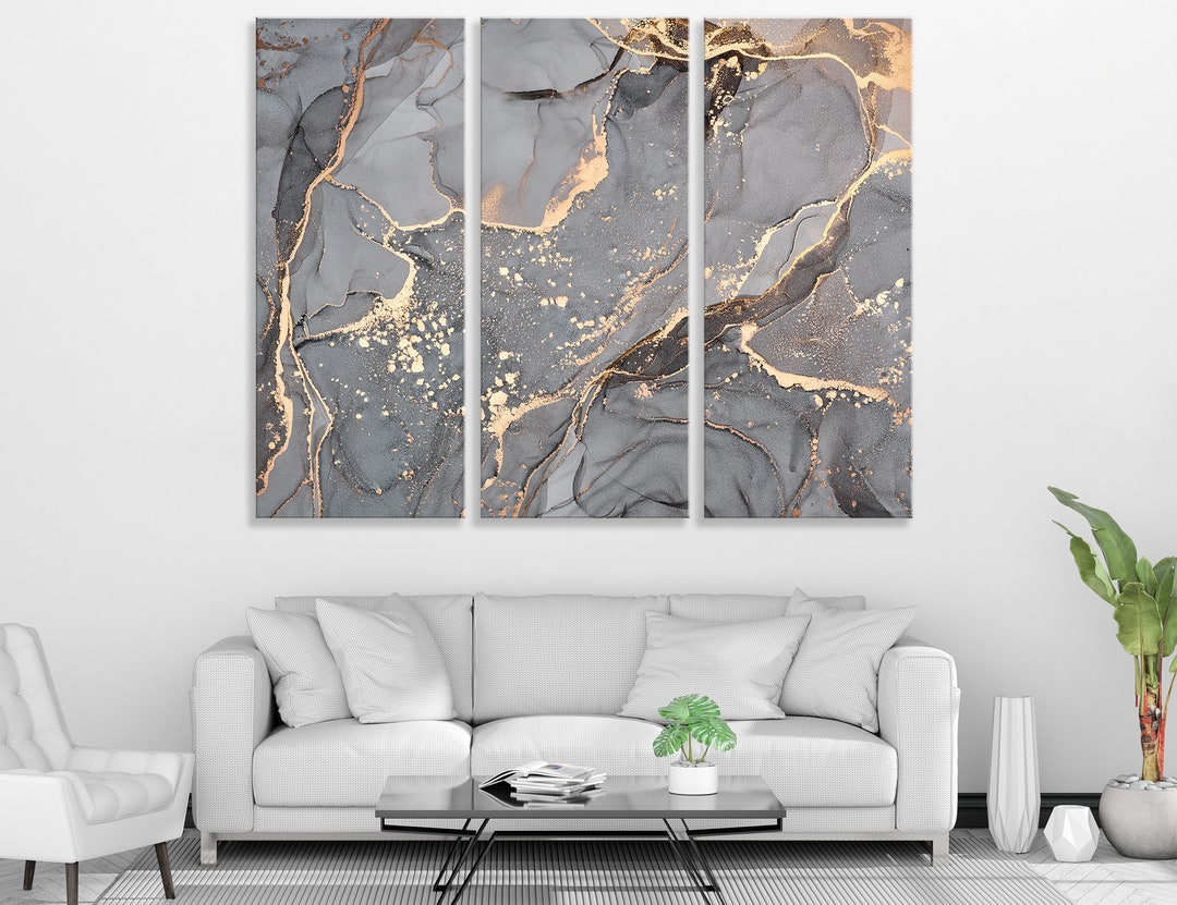 Grey Gold Marble Art Large Abstract Printing Texture Home Decor