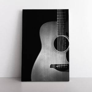Wooden Guitar Musical Sound Instrument | Concert Music Notes Acoustic Retro Vintage Style Canvas Wall Art | Studio Modern Home Decor Print