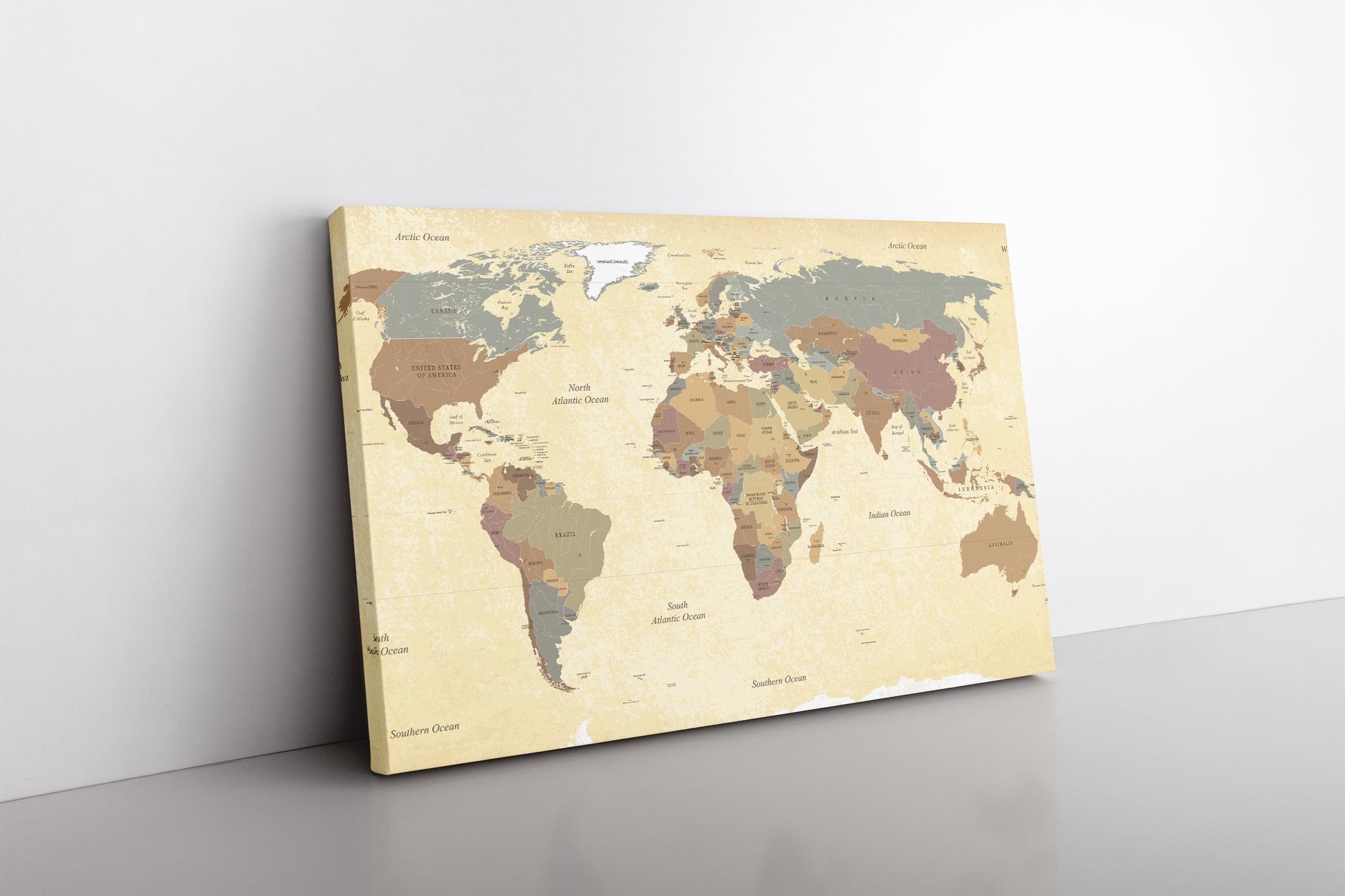 World Map | Travel Map | Large Living Room Decor | Original Abstract ...