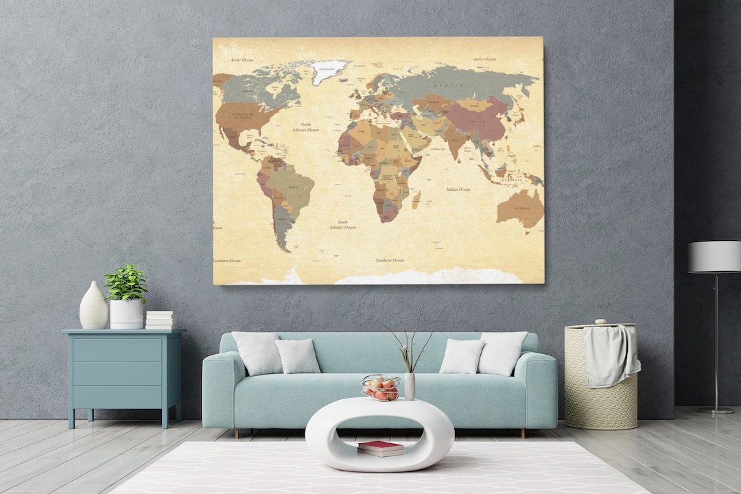 World Map Travel Map Large Living Room Decor Original Abstract Print ...