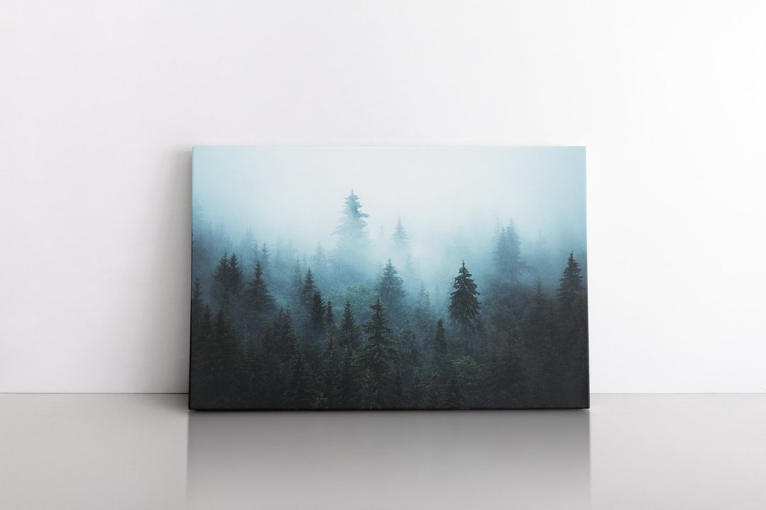 Foggy Pine Trees Misty Landscape Forest Vintage Style Nature Decor ...