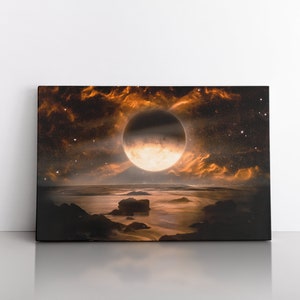 Moon Nature Canvas Wall Art | Moon Wall Decor | Large Painting Art | Contemporary Modern Art Decoration | Home Decor | Original Interior Art