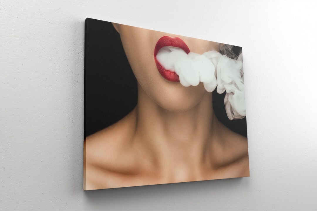 Red Lips Canvas Wall Art | 3 Panels Beauty Fashion | Smoking Lips Art ...